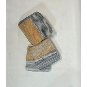 Posavasos cuadrados creativos de madera y mármol para té, café y bebidas, juego de posavasos de mármol y madera para bar, hogar, precio al por mayor. - Product Image 2