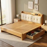 Lit double confortable en chêne massif de style moderne avec sommier (1,5 m) pour chambre à coucher