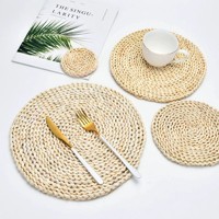 En gros, sets de table ronds en rotin tressé et en écorce de maïs naturelle, pour cuisine et table, compatibles avec tasses à café
