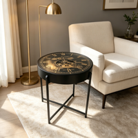Table d'appoint ronde en métal noir Armens 2026, design vintage avec engrenages d'horloge, pour salon, table basse, décoration d'intérieur