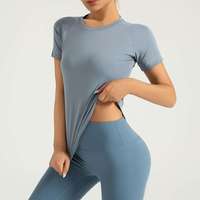 Kaos Wanita Grosir Custom Cepat Kering Tanpa Jahitan Bahan Polyester untuk Gym Fitness Lari Desain Cetak Heat Press
