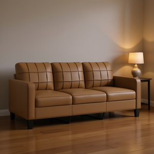 Cappuccino Brown Faux Leather 3 Seat <b>Sofa</b> Durable Living Room Furniture Modern Tufted Back Square Arm Metal <b>Legs</b> - Product Image 2