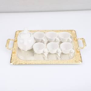 Service de table rectangulaire écologique de Dubaï Plateau en fer et dentelle arabe bicolore pour les fêtes Plateau de service en métal gaufré pour la maison - Product Image 6