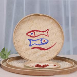 <span class=keywords><strong>Corbeille</strong></span> à poussière en bambou faite à la main, ornement mural, <span class=keywords><strong>peinture</strong></span> DIY, panier rond en osier pour servir des fruits, plateau plat peu profond, panier en bambou tissé - Product Image 3