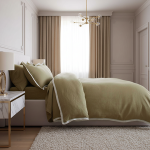 कस्टम आकार लक्जरी कंट्रास्ट फ्लैंज बेडडिंग सेट कार्बनिक लिनन कपड़े के टुकड़े टुकड़े टुकड़े के साथ सेट - Product Image 4