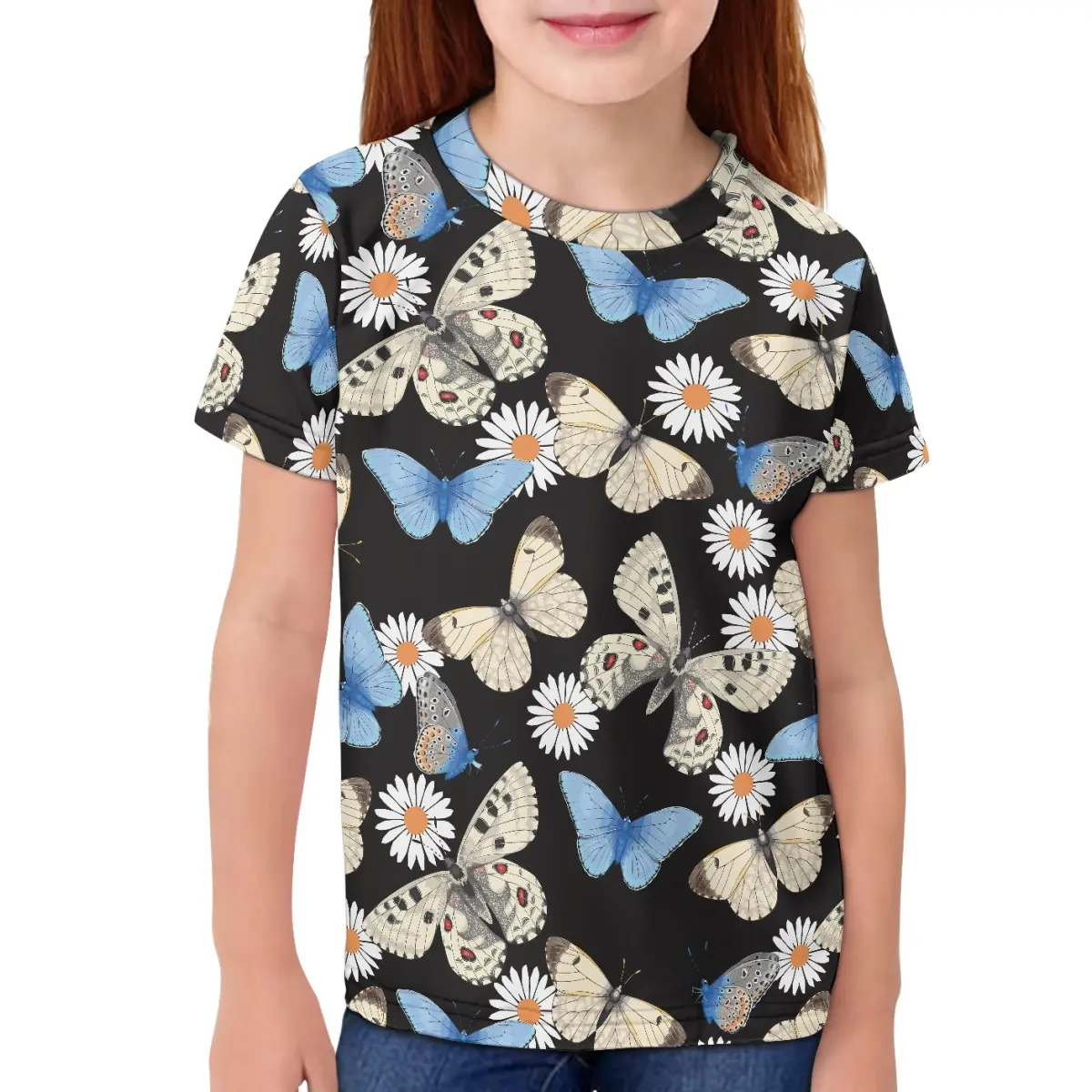 Butterfly Floral Design Boys Girls T-shirt Cute Leisure Children Clothing Summer Street Short Sleeve Kids TShirts Custom Pattern