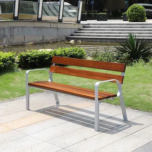 Chaise d'attente de jardin en bois de teck de 180cm de long pieds de banc d'extérieur en aluminium siège à lattes en bois massif pour meubles publics de rue de parc