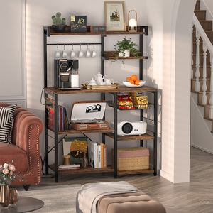 Étagère de boulangerie moderne en acier avec prises électriques, guirlandes lumineuses LED, support pour <span class=keywords><strong>micro</strong></span>-ondes, 7 étagères, panier de rangement en fil métallique écologique pour cuisine - Product Image 3