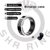 Bague connectée avec écran LED : affichage en temps réel de l'heure, de la date, du nombre de pas, de la fréquence cardiaque et de l'état de la batterie. Interface visuelle.