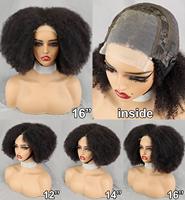 Perruques brésiliennes vierges en cheveux humains naturels noirs, bouclées crépues, avec dentelle frontale HD 13x4 transparente, sans colle, effet volume élevé, pour femmes