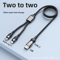 Câble de charge et de données 4-en-1 100W à double alimentation, super rapide, avec gaine en nylon tressé, compatible USB pour Huawei Type-C et Apple PD