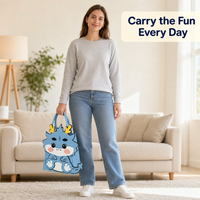 Sac cadeau en feutre motif dragon de dessin animé mignon, sac fourre-tout réutilisable pour baby shower, fête d'anniversaire, idéal pour emballer des souvenirs et des cadeaux