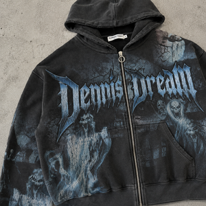 <span class=keywords><strong>Veste</strong></span> zippée vintage streetwear personnalisée, impression numérique, tissu molletonné français, lavage à l'acide, effet usé, 100% coton, sweat à capuche zippé - Product Image 2