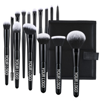 Ensemble de 15 pinceaux de maquillage de haute qualité avec logo personnalisé, noirs, pour les yeux, le visage et le fond de teint, outils de maquillage professionnels avec manche en bois