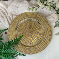 Assiettes de présentation en plastique transparentes à bord doré perlé réutilisables de 13 pouces pour décoration de fête et de mariage
