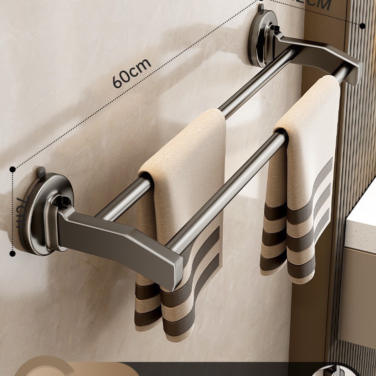 Barra doble para toallas, color gris plomo, 60 cm.