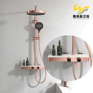 Ensemble de douche mural Vimijia exclusif transfrontalier en cuivre brossé or rose avec jet de pluie supérieur et pommeau de douche à pression améliorée - Product Image 2