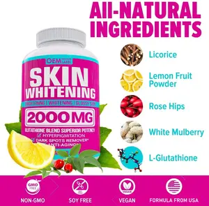 Skin Whitening Anti Aging Supplements l-glutationa pó reduzido Vegan Vitamina C Colágeno cápsula L-glutationa Cápsulas