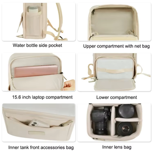 Waterproof PU <b>Camera</b> Case Bag <b>Backpack</b> Double Shoulder Upper Lower Photographers Compartment Men's Women's Outdoor Use Zipper - Product Image 4