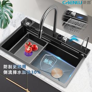 Fregadero de cocina integrado de acero inoxidable 304 negro dorado con diseño de panal de abeja, bajo encimera, multifuncional para verduras - Product Image 2