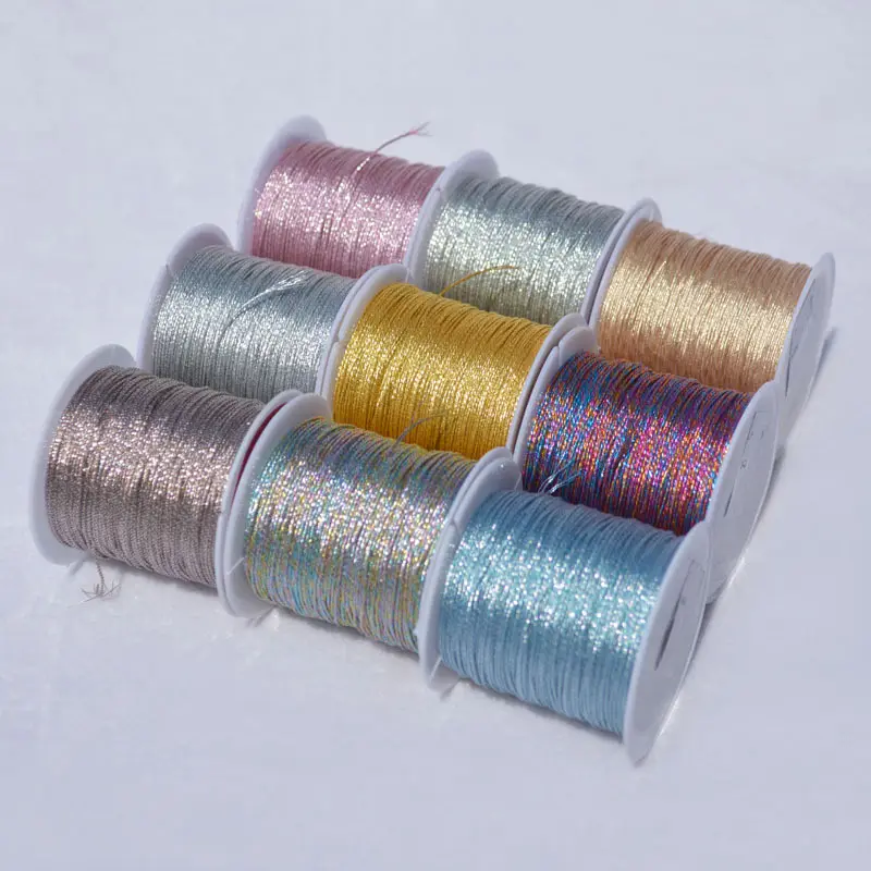 Linha de bordar metálica colorida para bordado, linha lurex de nylon e glitter, linha metálica para costura