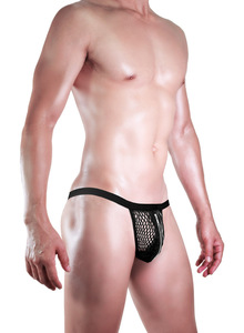 Ropa Interior Sexy de Cosplay para Hombre al por Mayor, Tanga de Cuero de Cintura Baja con Malla Transparente, Tanga de Tentación, Calzoncillos Masculinos - Product Image 6