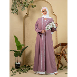 Abaya Kimono Musulmane Broderie Polyester Manches Longues Ample Style Arabe Dubaï pour Femme, Robe de Mariage et de l'Aïd, Meilleures Ventes - Product Image 1