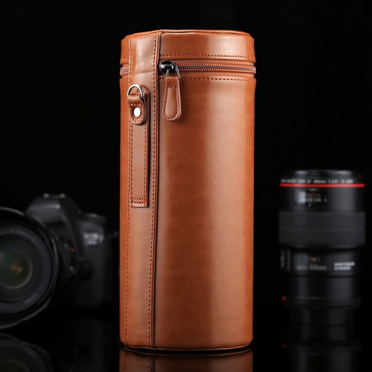 Wholesale 24.5*10.5*10.5cm Waterproof Zippered PU Leather SLR Camera Lens Bag Micro Single Lens Bag For DSLR Camera Lens