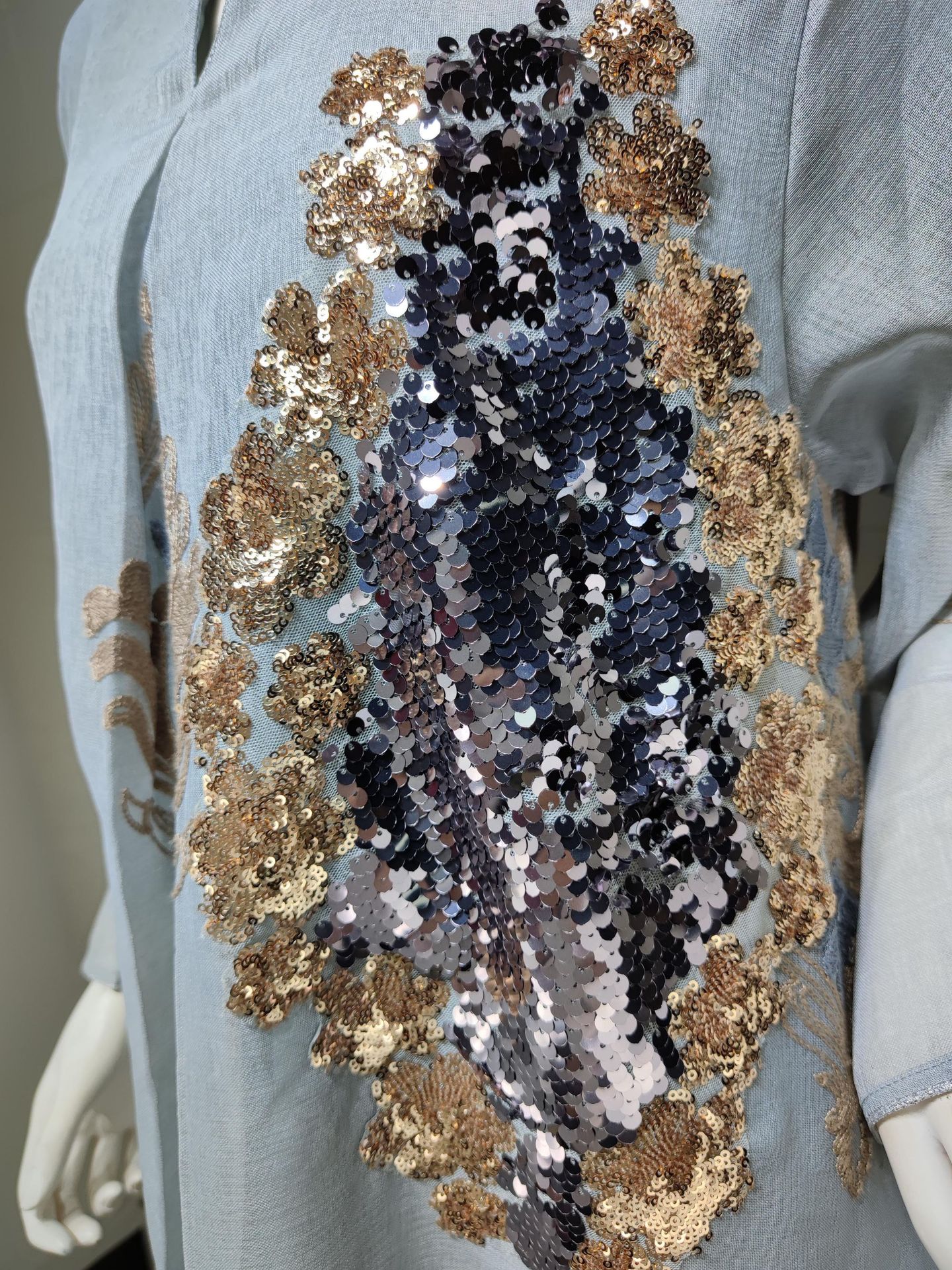 Women's Muslim Evening Dress Beaded Embroidered Mesh Women's Continued Long Sleeve Dress