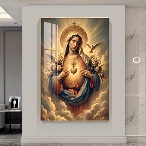 Mural Dorado de Arte Moderno para el Hogar, Mural Cristiano de la Virgen María, Pintura de Porcelana de Cristal, Lámpara LED, Pintura Decorativa Personalizada - Product Image 2