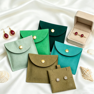 Custom Logo Velvet Faux Suede <b>Envelope</b> Pouch with Buckle Closure Foldable Microfiber Necklace Pouch Bag Jewelry <b>Gift</b> Box Storage - Product Image 4