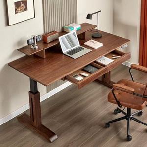Bureau en bois massif de noyer noir d'Amérique du Nord, design moderne, poste de travail <span class=keywords><strong>informatique</strong></span> intelligent à hauteur réglable électriquement avec tiroirs - Product Image 5