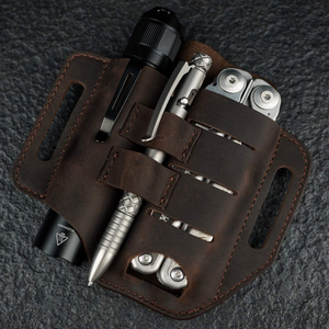 Outdoor Edc Echt Lederen Multitools Schede Gereedschap Mes Riem Zaklamp Clip <span class=keywords><strong>Holster</strong></span> Etui Met Sleutelhouder - Product Image 4