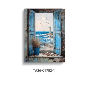 Cuadro en Lienzo con Textura Pintada a Mano: <span class=keywords><strong>Torre</strong></span> de Luz y <span class=keywords><strong>Mar</strong></span> Azul desde la Ventana, para Decoración <span class=keywords><strong>del</strong></span> Hogar - Product Image 3