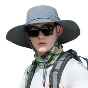 Мужской солнцезащитный козырек, летнее сафари, с жесткими полями, Регулируемая шляпа-ведро, быстросохнущая шляпа