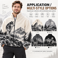 Veste d'hiver pour homme en polaire Sherpa motif loup, entièrement zippée, à poils longs, pour activités extérieures, fabricant OEM ODM sur mesure pour marques