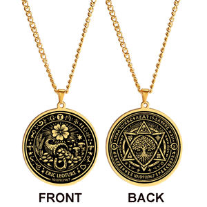 Collier en acier inoxydable <span class=keywords><strong>ERIC</strong></span> LEOTURE Symboles mystiques de l'abondance, porte-bonheur, hexagramme, yeux magiques, amulette, talisman arbre, bijoux - Product Image 2