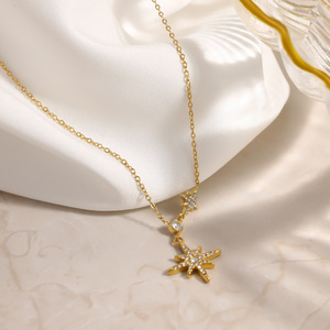 Collana con Ciondolo a Doppio Strato Landy <span class=keywords><strong>Polaris</strong></span> Northern <span class=keywords><strong>Star</strong></span> in Acciaio Inossidabile Placcato Oro con Zirconi per l'Estate - Product Image 5