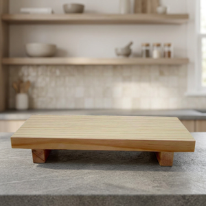 Natural Wooden Serving <b>Riser</b> Stand, Rectangular Wood Display Platform with Raised Legs, Rustic Kitchen Countertop Food Serving - Product Image 4