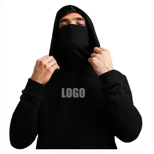 Essential Face Cover Hoodie Plain Printing Fleece White Pullover Sweatshirt With Face Cover Masked Hoodie For Men