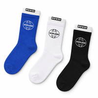 Chaussettes bleues personnalisées avec revers plié blanc et logo globe, ajoutez votre logo, couleurs personnalisées et faible MOQ