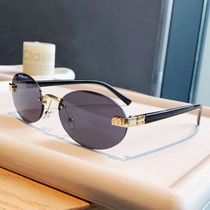 Retro <b>Frameless</b> Oval Sunglasses Metal Gold <b>Frame</b> UV400 Protection Unisex Outdoor Fashion - Product Image 1