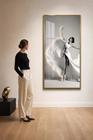 Peinture murale verticale sur toile de cristal, motif femme de ballet élégante avec contour lumineux, cadre en aluminium, papier de luxe, vente en gros d'usine