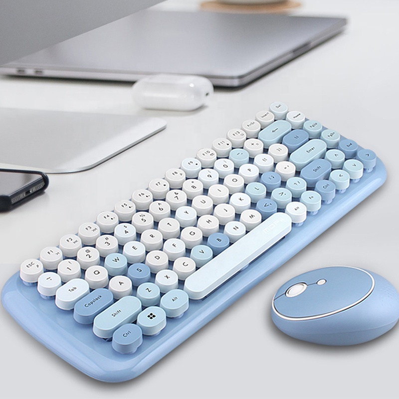 Smk-632392ag беспроводной ретро клавиатура и круглый коврик для мыши комбо набор Mix цветные колпачки