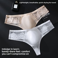 Caleçon string pour homme à taille mi-haute en maille dentelle, motif floral, respirant, séchage rapide, en nylon/soie glacée, avec poche de maintien