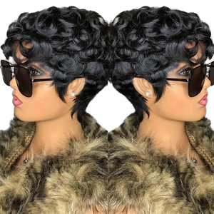 Court pour Pixie Cut perruques brésiliennes Yaki sans colle pré-plumé perruques courtes bouclées frange noire naturelle pour les femmes noires Vietnam - Product Image 1