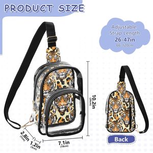 Sac messager transparent en PVC pour femme, imprimé tigre, sac bandoulière, sac de poitrine à fermeture éclair pour usage quotidien - Product Image 2