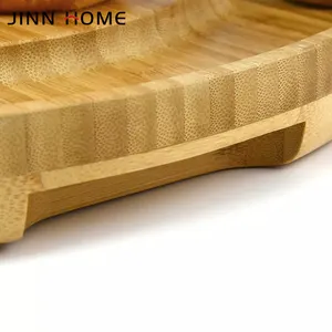 Jinn Home, bandejas redondas de madera de bambú para servir, bandeja de transporte de café, bandeja decorativa, cuchillo y tenedor a juego