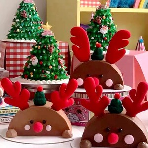 Decorazione Natalizia <span class=keywords><strong>per</strong></span> Torte, Cappello di Lana con Corna di Renna in Peluche e Naso Rosso, Design Moderno <span class=keywords><strong>per</strong></span> Bambini - Product Image 2