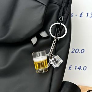 Cute Realistic Mini Beer Mug Keychain with Ice <b>Cube</b> Charm Creative Bag Pendant Key Accessory for Party Favor Gift - Product Image 4